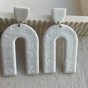 White Zodiac Symbol Earrings Polymer Clay